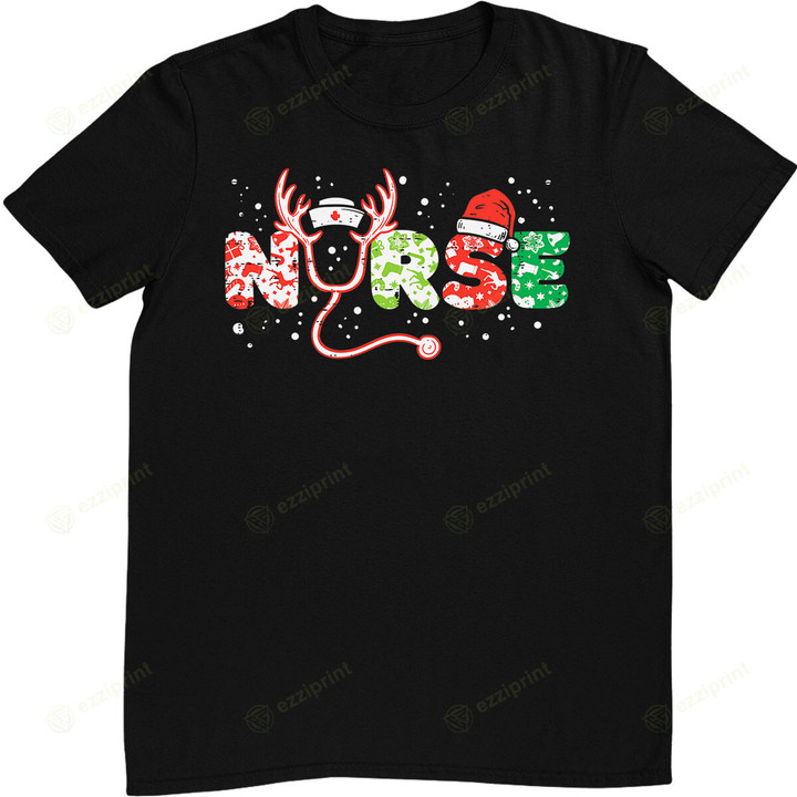 Nurse Christmas Stethoscope Nurses Xmas Scrub Top T-Shirt