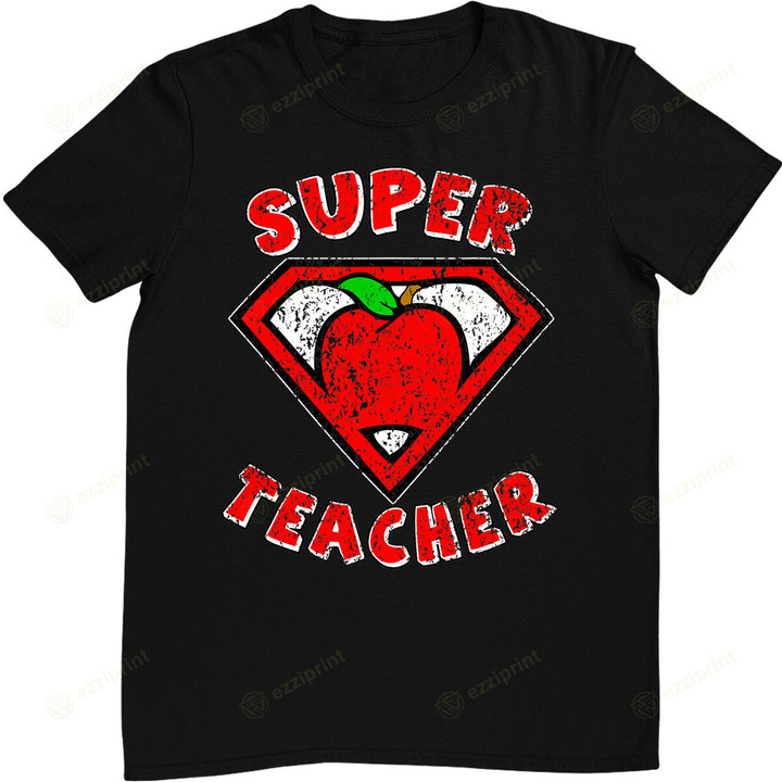 Funny Cute Distressed Super Teacher Superhero Apple T-Shirt