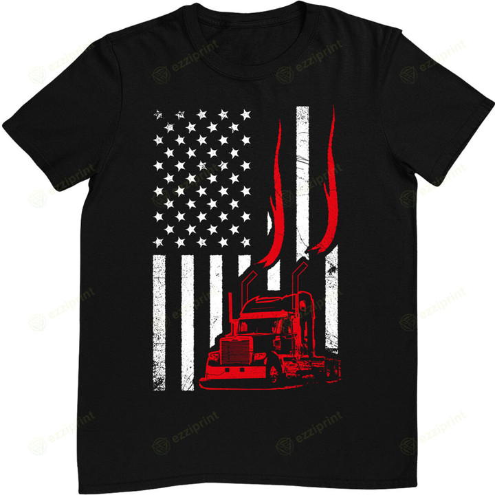 Trucker American Flag Image Truck Driver Dad Illustration T-Shirt