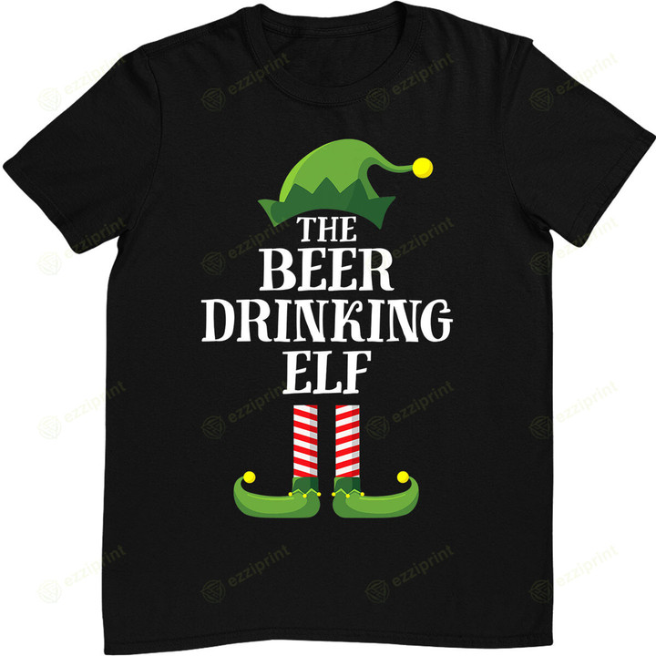 Beer Drinking Elf Matching Family Group Christmas Party T-Shirt