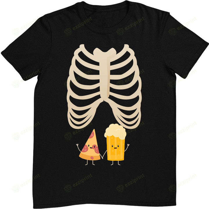 Funny Halloween Skeleton Pregnancy Pizza & Beer X-Ray T-Shirt