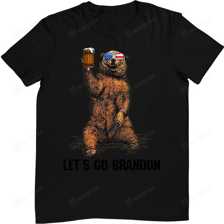 Lets Go Brandon Bear Drinking Beer USA Flag Vintage T-Shirt