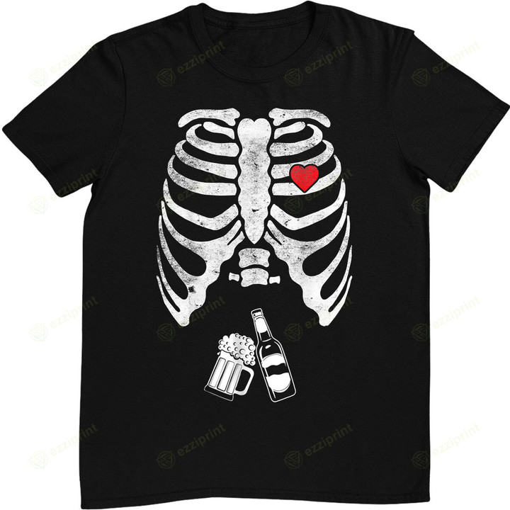 Skeleton Beer Xray Pregnancy Announcement Dad Cute Halloween T-Shirt