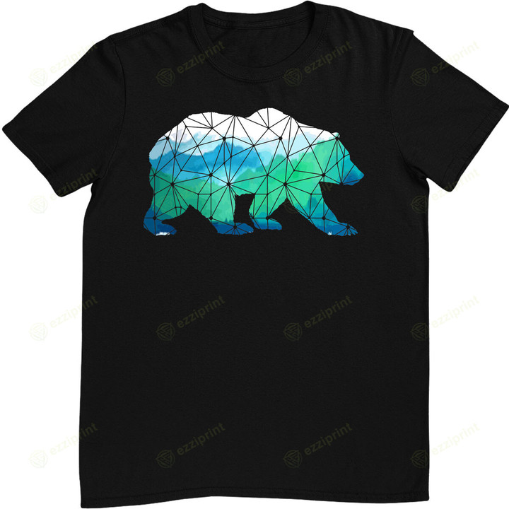 Bear Low Poly Mountains Grizzly Hiking Camping Camper Gift T-Shirt