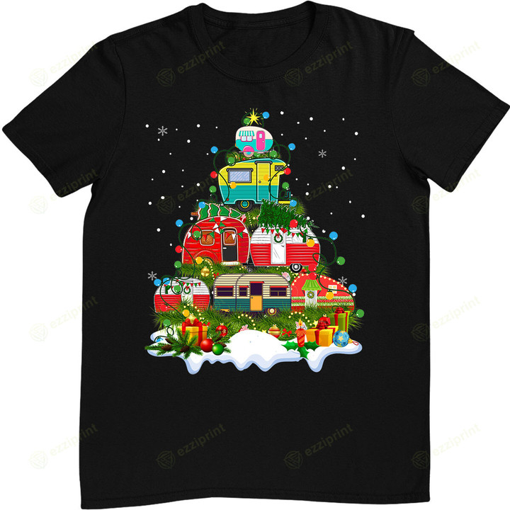 Funny Camping Merry Christmas Tree Camper Snowman T-Shirt