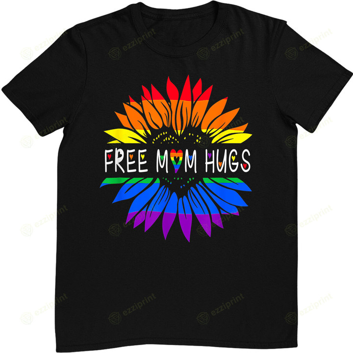 Free Mom Hugs Gay Pride LGBT Daisy Rainbow Flower Hippie T-Shirt