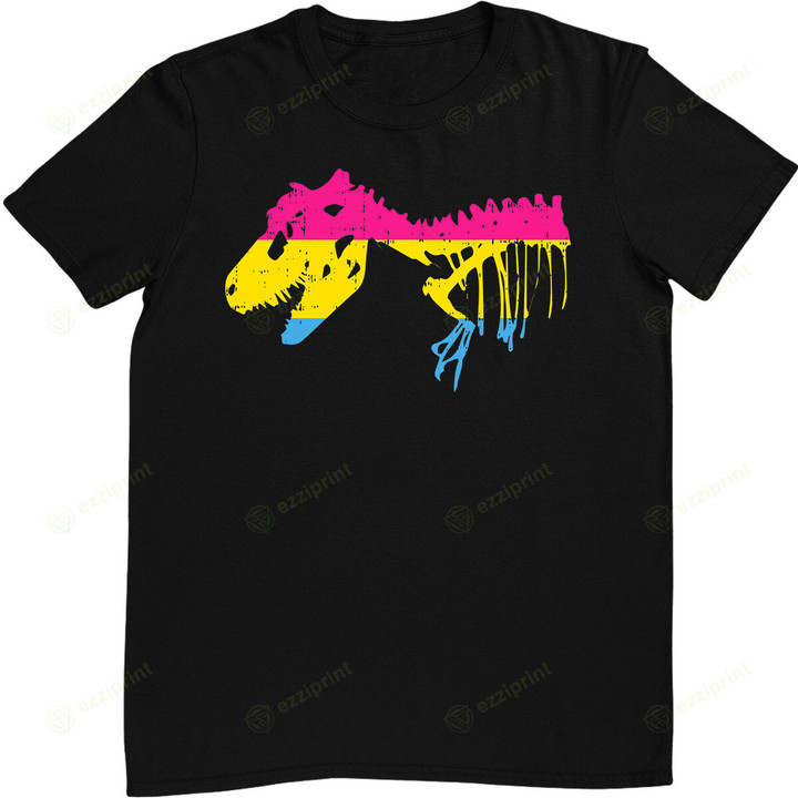 Trex Dinosaur Skeleton Pansexual Pan Pride Flag LGBT Gift T-Shirt