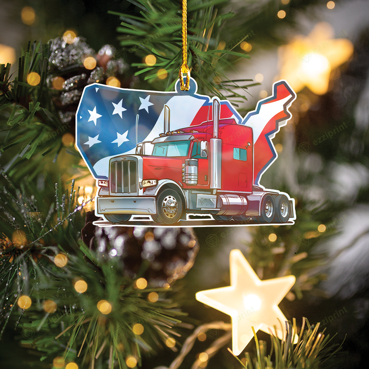 America Flag Truck Lovers Plastic Ornament