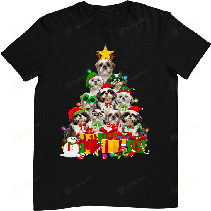 Christmas Tree Xmas Lights Shih Tzu Dog Puppy Lover T-Shirt