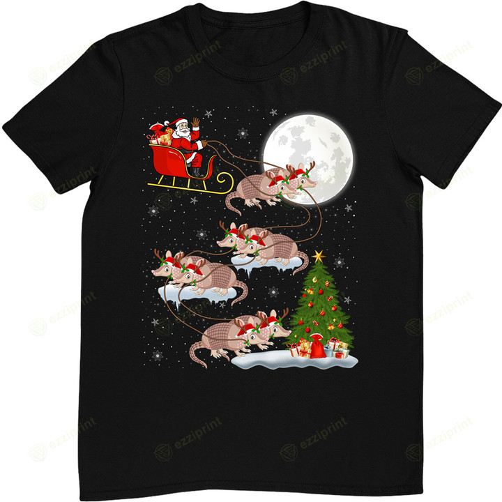 Funny Xmas Lighting Tree Santa Riding Armadillo Christmas T-Shirt