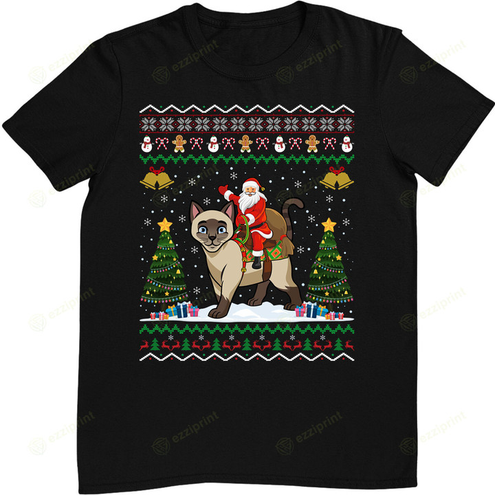 Siamese Cat Lover Santa Riding Siamese Cat Ugly Christmas T-Shirt