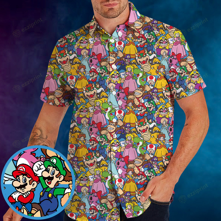 Mario Brothers Colorful Pattern Button Down Shirt