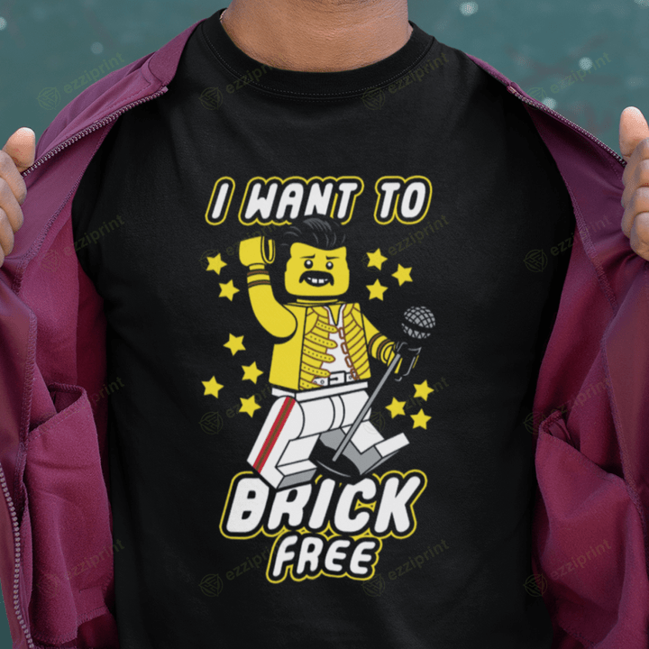 I Want to Brick Free Freddie Mercury LEGO Minifigure T-Shirt