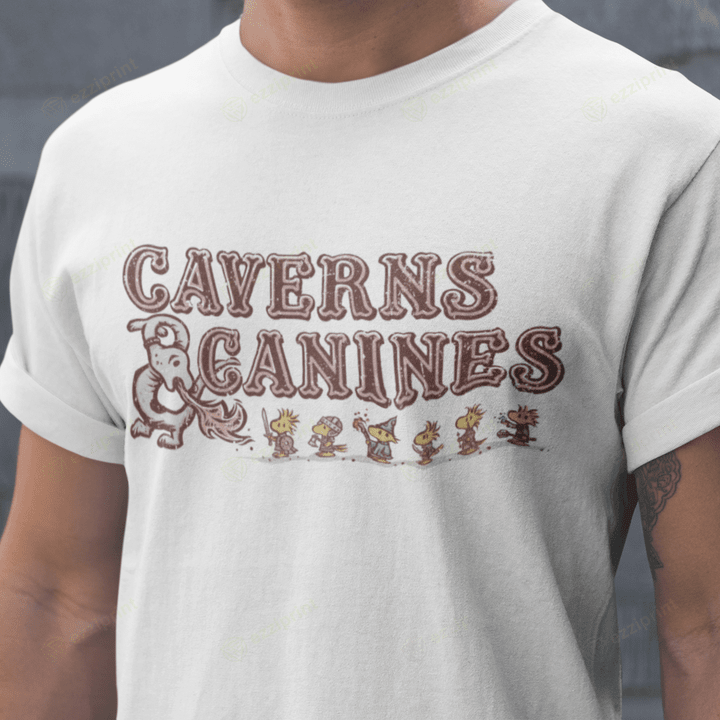 Caverns & Canines Snoopy Woodstock Dungeons and Dragons Mashup T-Shirt