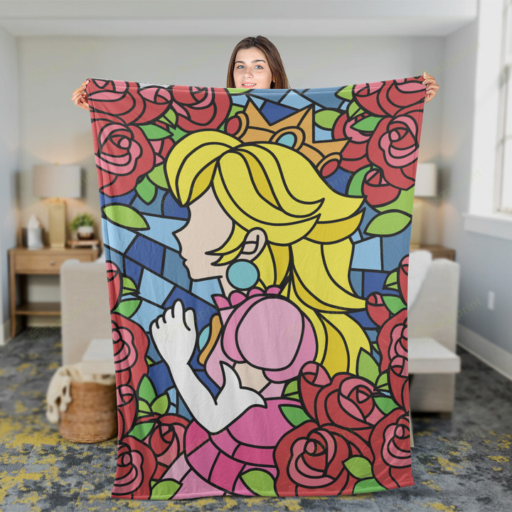 Princess Peach Stained Glass Fleece Blanket
