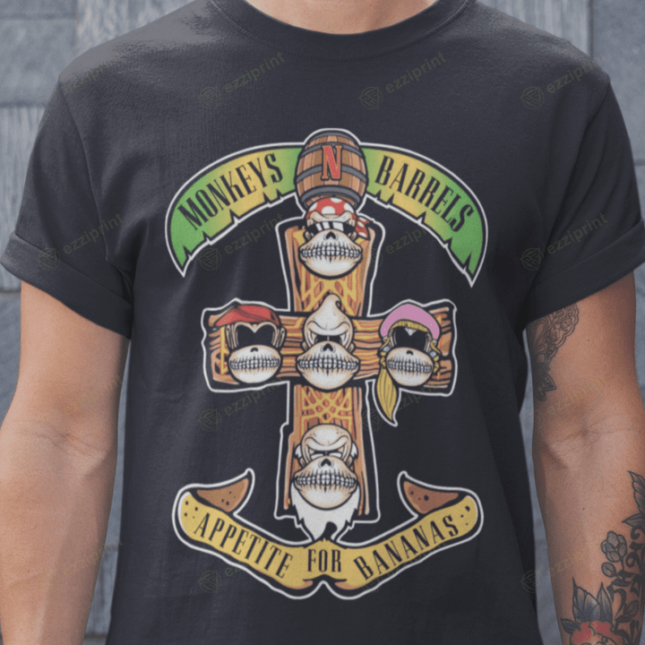 Monkeys N Barrels Appetite for Destruction Donkey Kong Country Mashup T-Shirt
