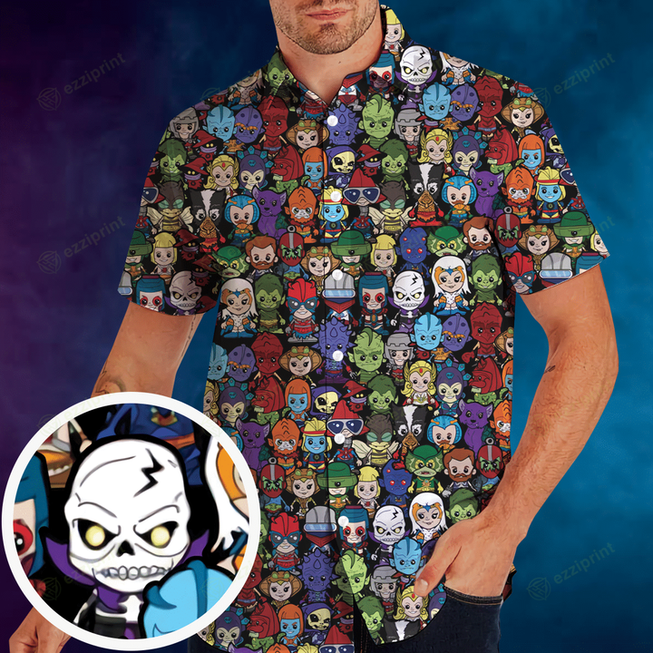 Chibi Masters Of The Universe Characters Pattern Button Down Shirt