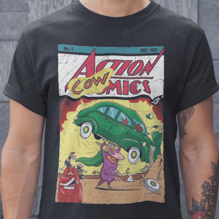 Action Cowmics Cow and Chicken Action Comics Mashup T-Shirt