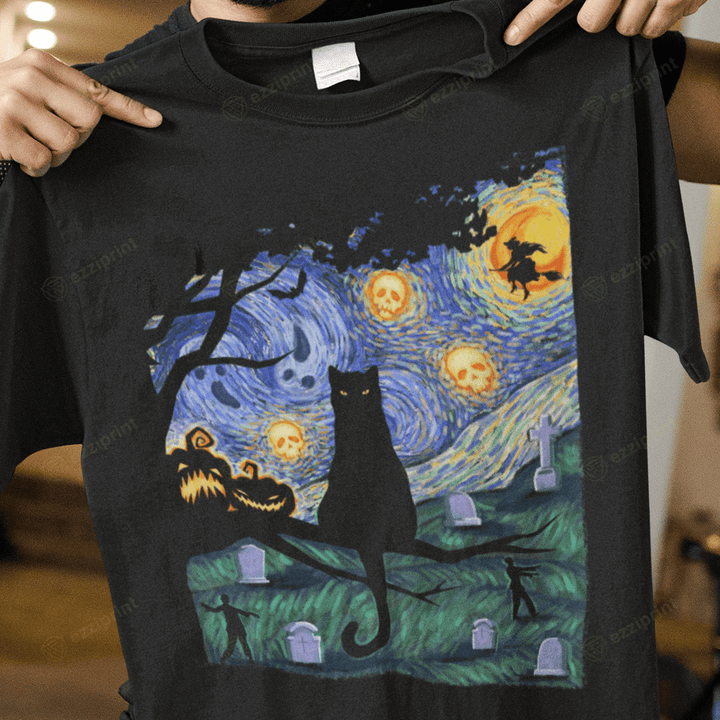 Scary Night Cat The Starry Night Cat Mashup T-Shirt