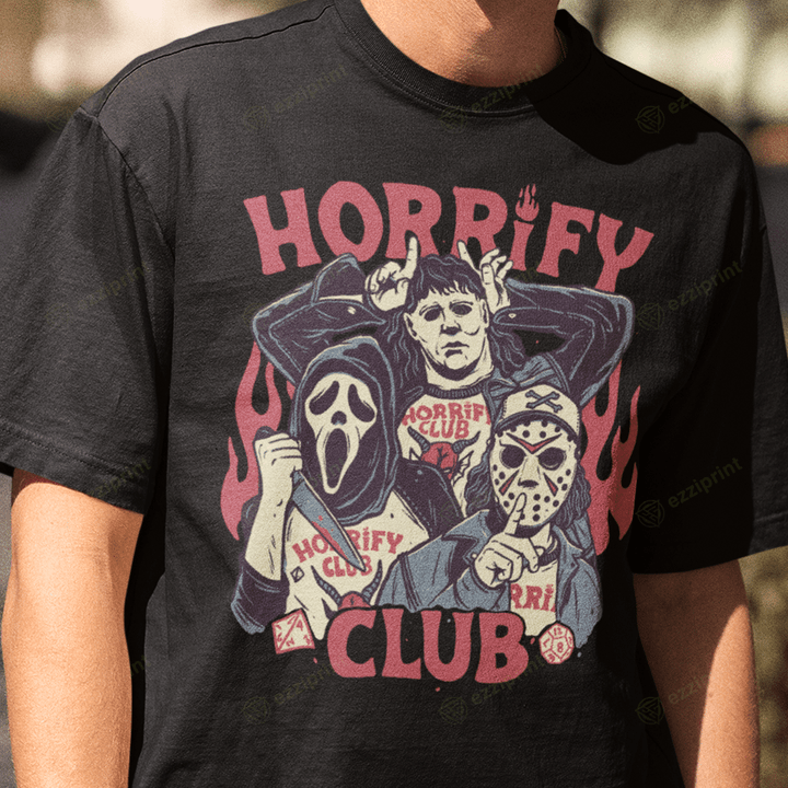 Horrify Club Hellfire Club Michael Myers Ghostface and Jason Voorhees Mashup T-shirt
