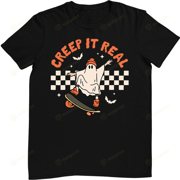 Creep It Real Halloween Trick Or Treat Cute Ghost Skateboard T-Shirt