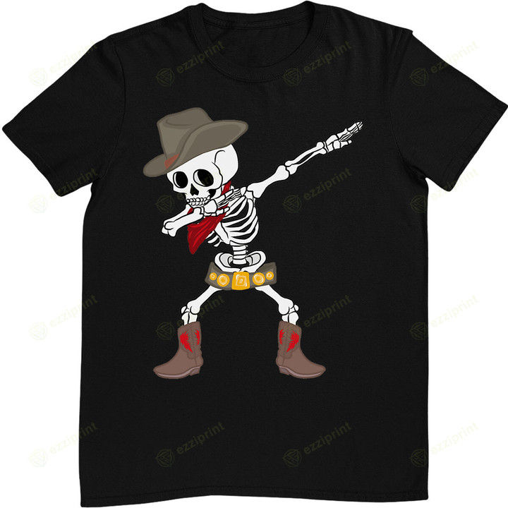 Dabbing Skeleton Cowboy Hat Halloween Kids Boys Dab Costume T-Shirt