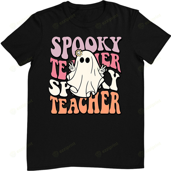Groovy Retro Halloween Spooky Teacher Trick Or Teach Teacher T-Shirt