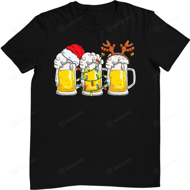 Beer Christmas Mug Santa Reinbeer Xmas Tree Lights T-Shirt