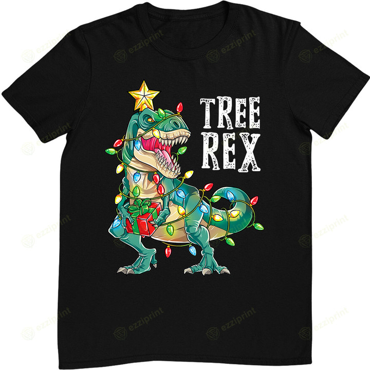 Christmas Dinosaur Tree Rex Pajamas Men Boys Xmas Lights T-Shirt