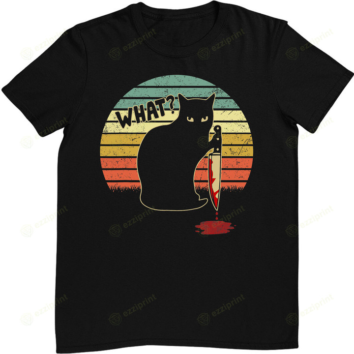 Cat What Shirt Funny Black Cat With Knife Vintage Halloween T-Shirt