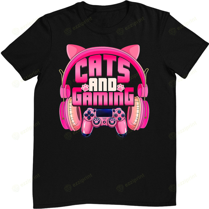 Cats And Gaming Funny Cat Lover Gaming T-Shirt