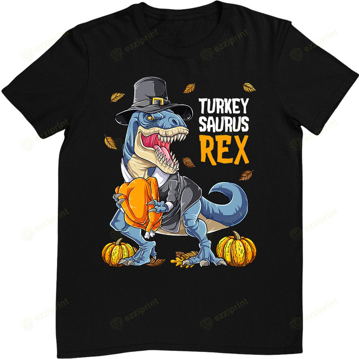 Dinosaur Thanksgiving Boys Turkey Saurus T rex Pilgrim T-Shirt