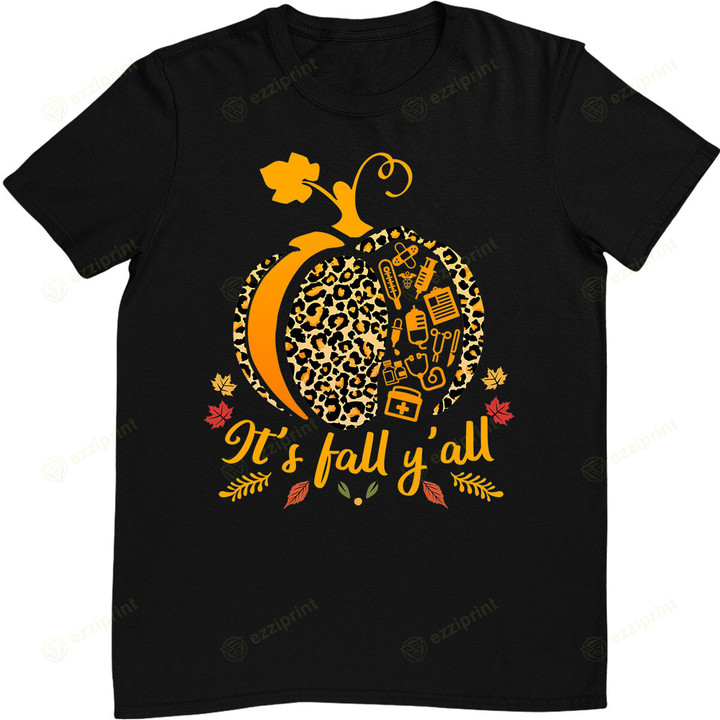 Its Fall yall Fall Nurse Scrub Tops Leopard Pumpkin Nurse T-Shirt