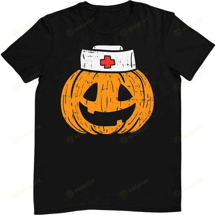 Womens Pumpkin Nurse Funny Scary Halloween Costume RN CNA ICU T-Shirt