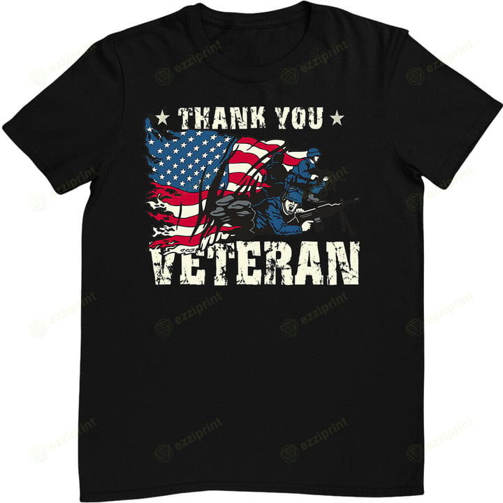 Thank You Veteran US Flag Soldiers Vintage Gift T-Shirt