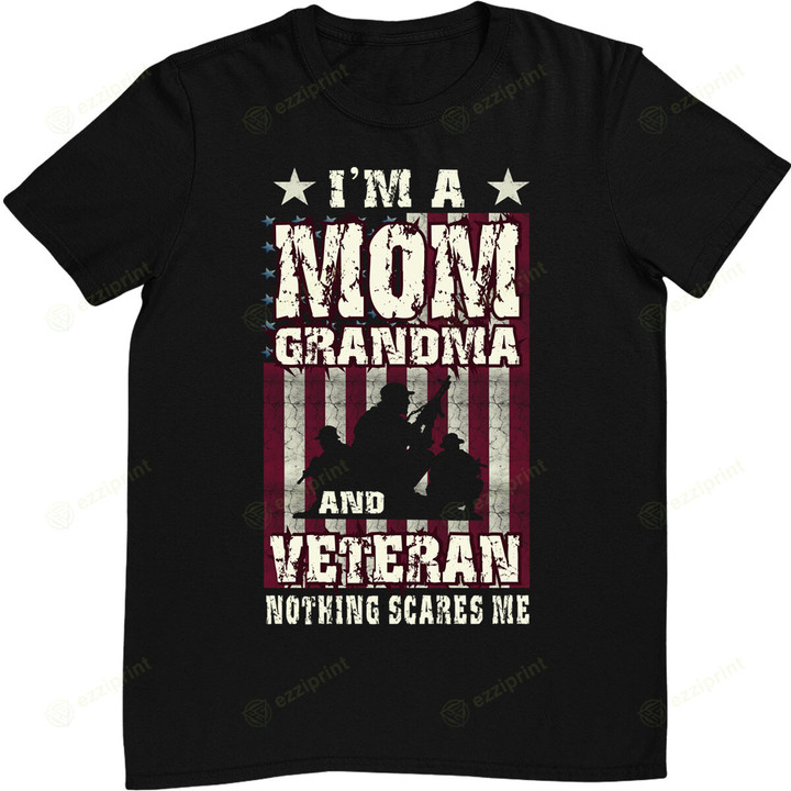 Womens I'm Mom Grandma & Veteran Flag Soldiers Vintage Gift T-Shirt