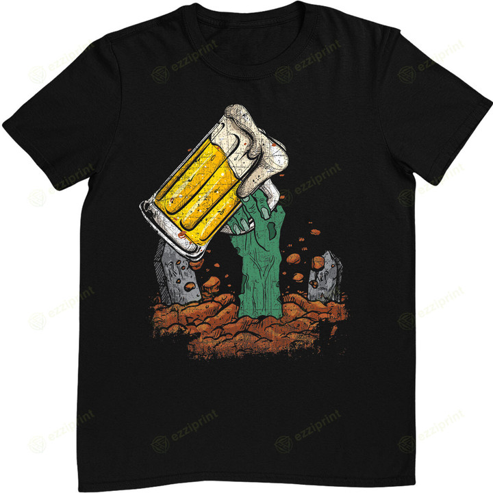 Zombie Grabbing Beer from Graveyard Halloween T-Shirt