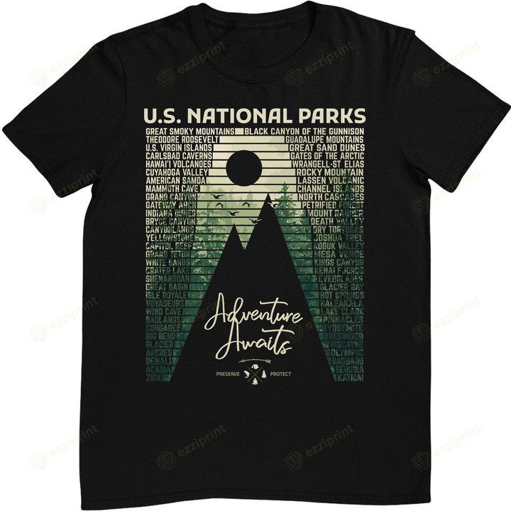 National Parks List US Park Vintage Camping Hiking T-Shirt