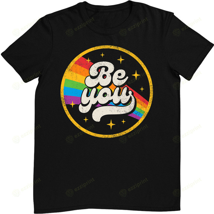 Be You Pride LGBTQ Gay LGBT Ally Rainbow Flag Retro Galaxy T-Shirt