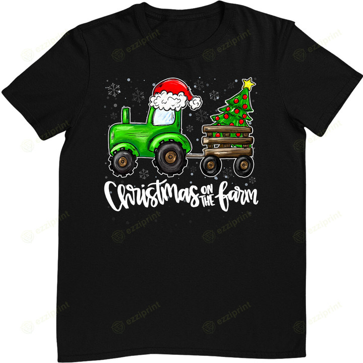Christmas On The Farm Tractor Santa Farmer Christmas Trees T-Shirt