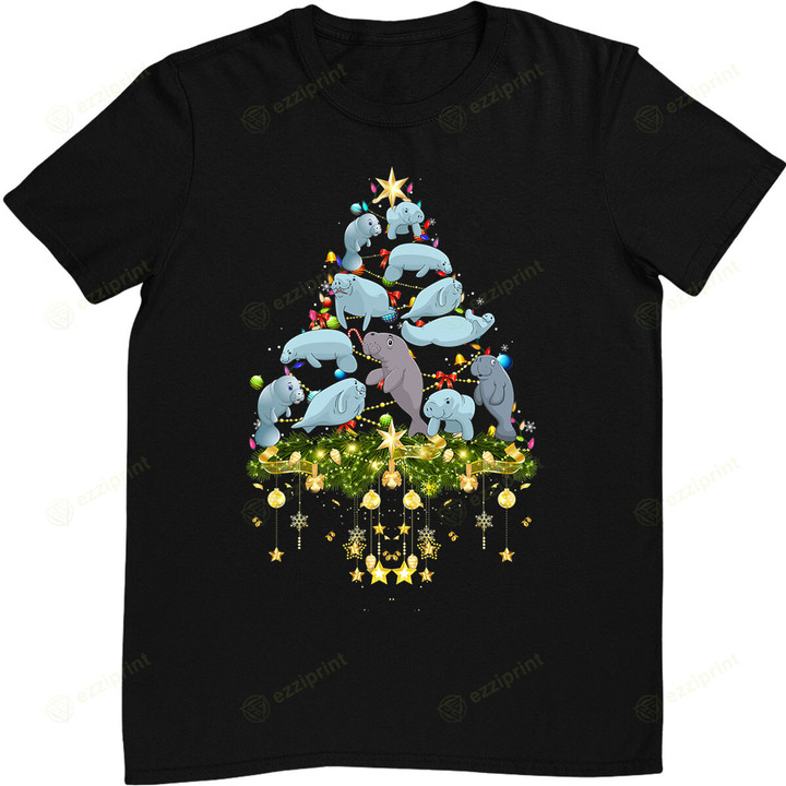 Manatees Christmas Tree Lights Holiday Manatee Lover T-Shirt
