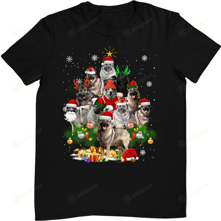 Norwegian Elkhound Christmas Tree Lights Funny Dog Xmas Gift T-Shirt