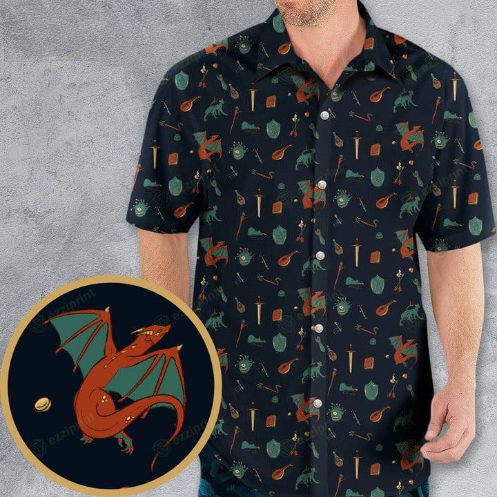 DND Items and Monsters Pattern Hawaiian Shirt