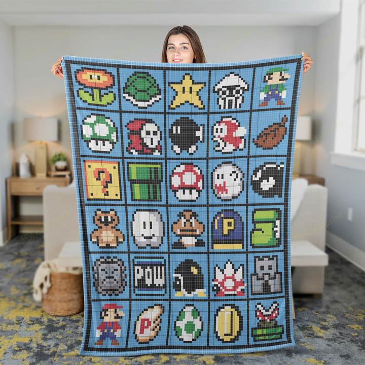 Super Mario Pixel Pattern Fleece Blanket
