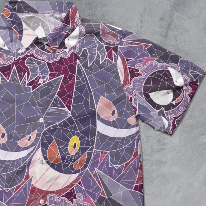 Gengar Line Pokemon Stained Glass Button Down Shirt