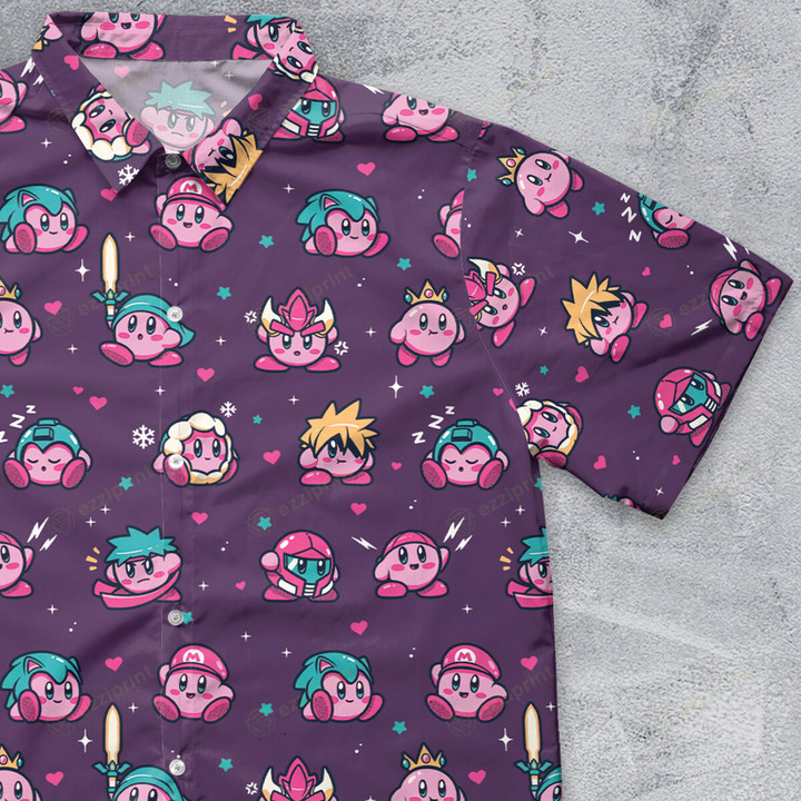 Kirby As Nintendo Game Characters Button Down Shirt