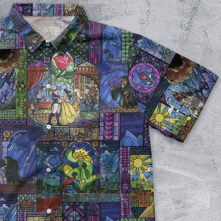 Beauty And The Beast Stained Glass Window Button Down Shirt