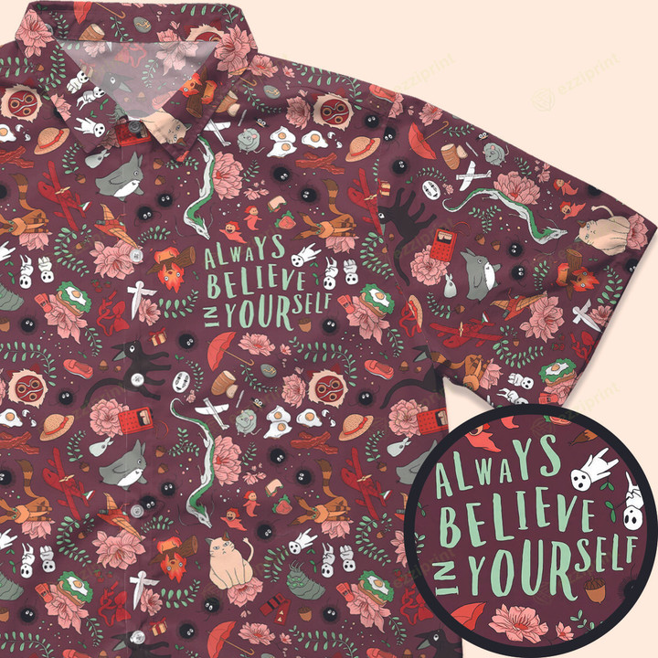 Always Believe In Yourself Ghibli Characters Pattern Button Down Shirt