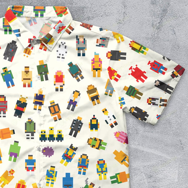Famous Characters Pixel Button Down Shirt