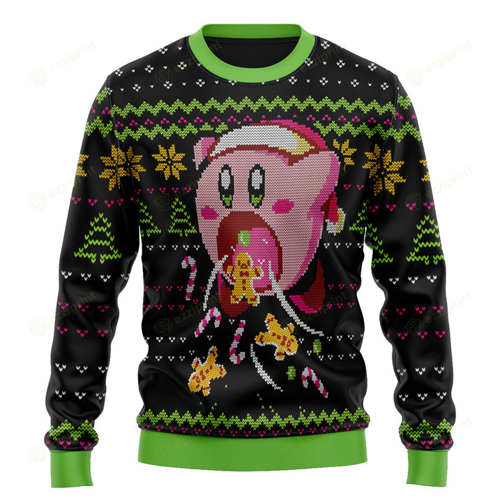 Eating Gingerbread Kirby Christmas Land Sweater